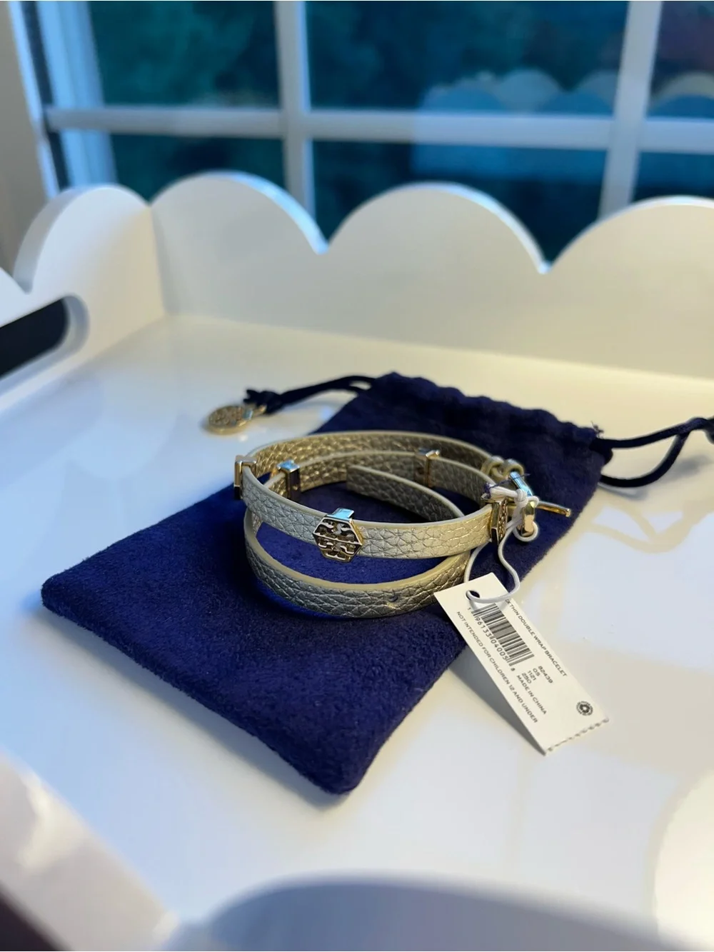 NWT Tory Burch Gold Metallic Hex Thin Double Wrap Bracelet